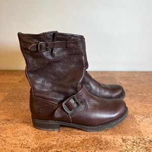 Frye Veronica Short Women’s Mid Calf Buckle Slouch Boots Dark Brown Size 6B